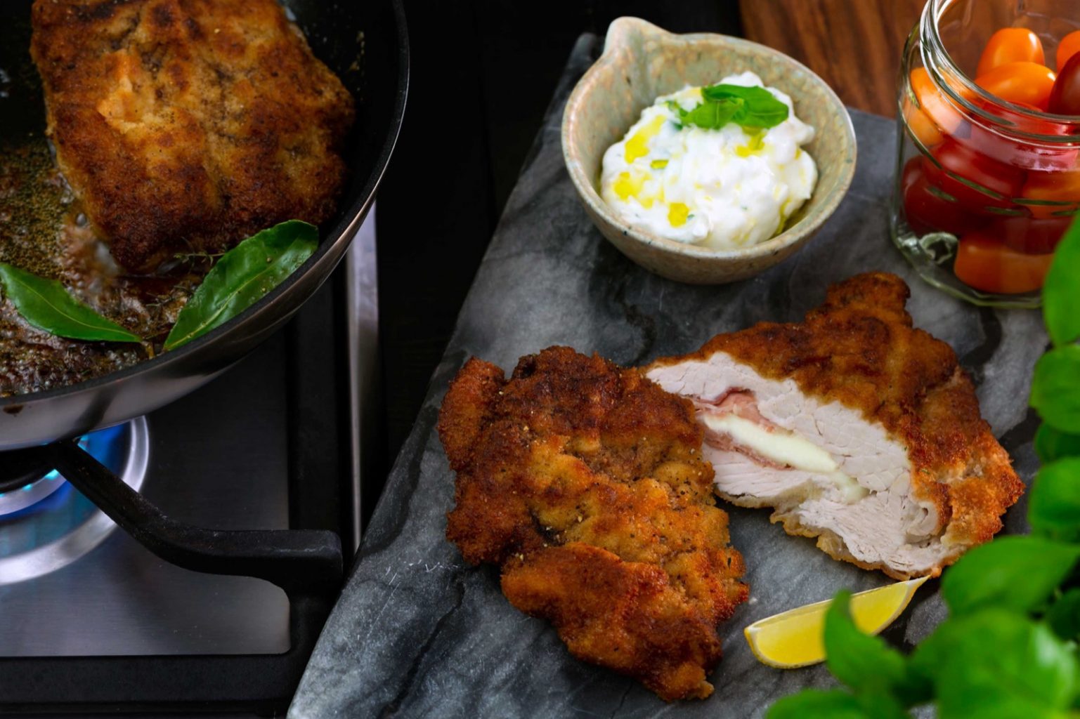 Fylld schnitzel med mozzarella och parmaskinka