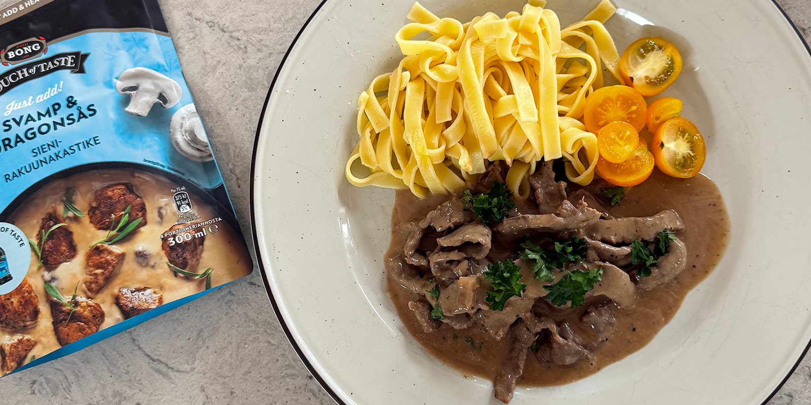 Lövbiffspasta med Svamp och Dragonsås